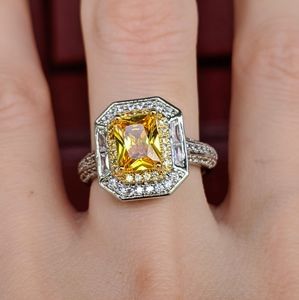 🆕S925-4.69CT Yellow Citrine/White Sapphire Sz 7